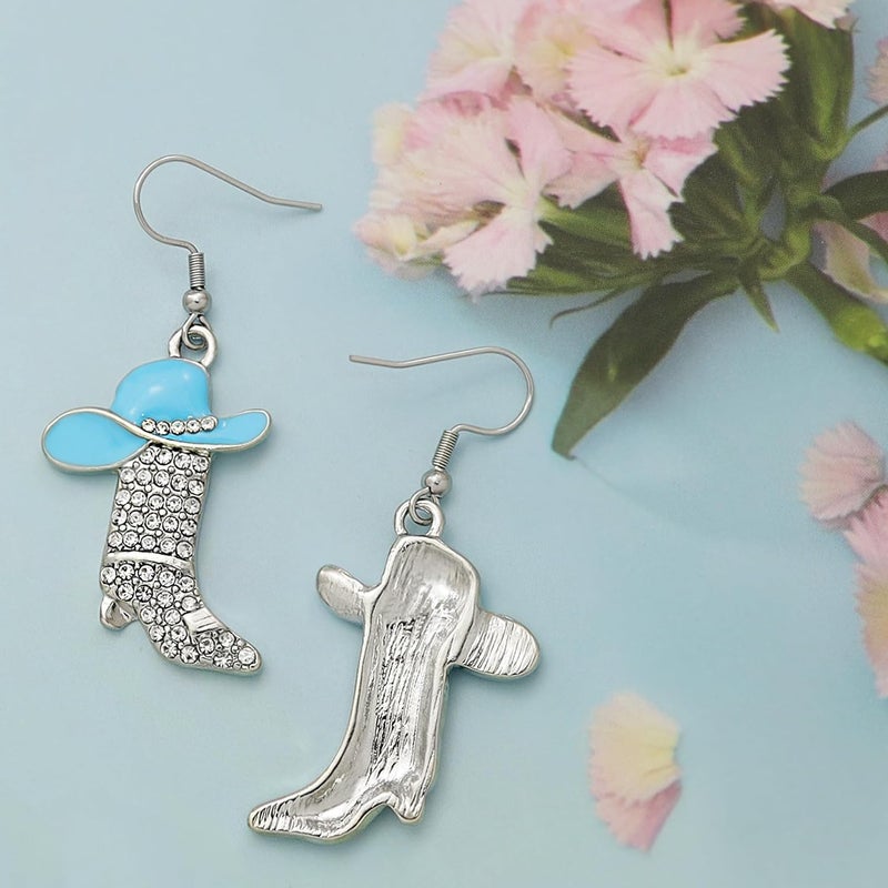 RechicGu Rhinestone Western Boots Earrings Cowgirl Cowboy Enamel Hat Bohemian Rodeo Boot Drop Dangle Earrings for Women - Image 5
